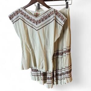 Vintage Thunderbird Fashions Embroidered Boho Top & Skirt Set – Size 10